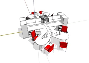 现代风格办公空间电脑桌椅设计SU(草图大师)模型