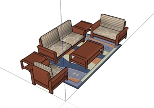 现代中式客厅沙发组合设计SU(草图大师)模型
