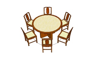 古典中式风格四种不同的餐桌椅设计SU(草图大师)模型