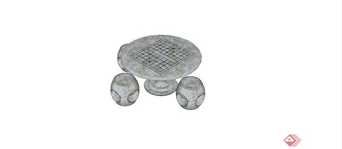 中式石头圆桌椅组合设计SU模型(3)