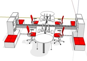 现代组合办公桌设计SU(草图大师)模型