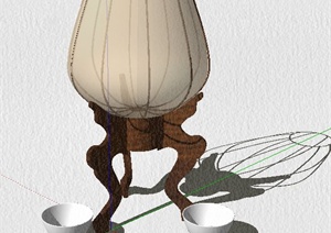 中式台灯、毛笔、杯子SU(草图大师)模型