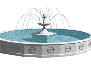 欧式圆形喷泉设计SU(草图大师)模型