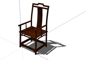 中式靠背木质座椅设计SU(草图大师)模型