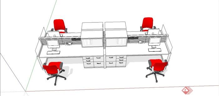 办公桌椅组合设计SU模型(2)