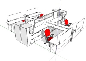 现代组合办公桌椅设计SU(草图大师)模型