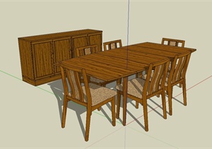 中式餐桌椅和收纳柜设计SU(草图大师)模型