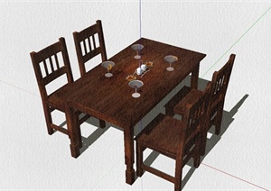 中式风格餐桌椅设计SU(草图大师)模型