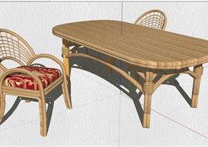 东南亚风格藤编餐桌椅组合设计SU(草图大师)模型