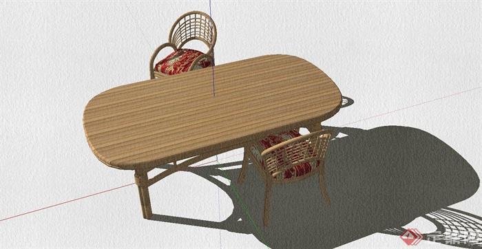 东南亚风格藤编餐桌椅组合设计SU模型(2)