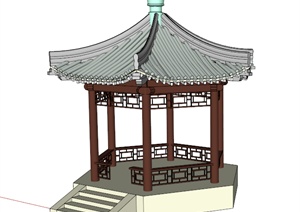 某古典中式风格详细六角亭设计SU(草图大师)模型