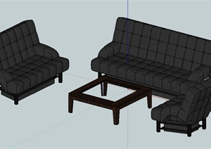 中式沙发、茶几组合家具SU(草图大师)模型