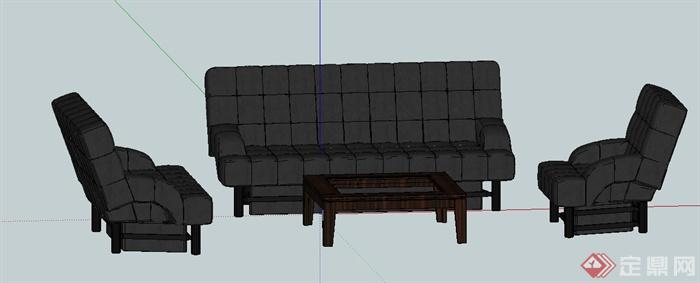 中式沙发、茶几组合家具su模型(2)