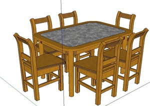 中式木质餐桌椅组合SU(草图大师)模型