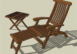 木质躺椅、木桌SU(草图大师)模型