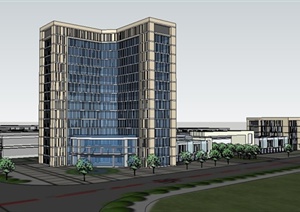 现代酒店及办公楼建筑设计SU(草图大师)模型