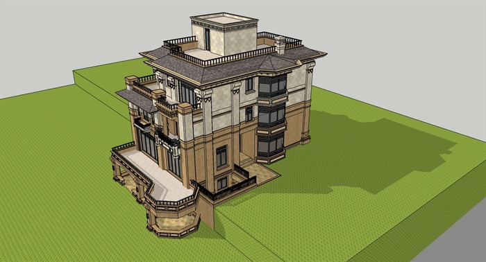 新亚洲独栋别墅详细建筑设计SU模型
