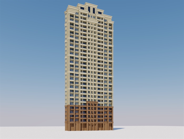 某新古典独栋高层住宅楼建筑su精品模型