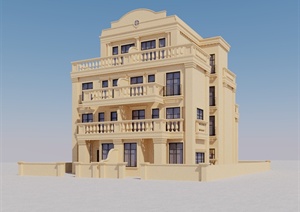 新古典风格四层别墅住宅建筑设计SU(草图大师)模型
