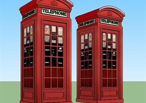 两款红色公用电话亭Su模型