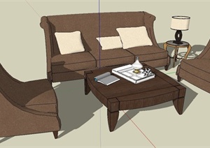 棕色沙发茶几组合Su模型