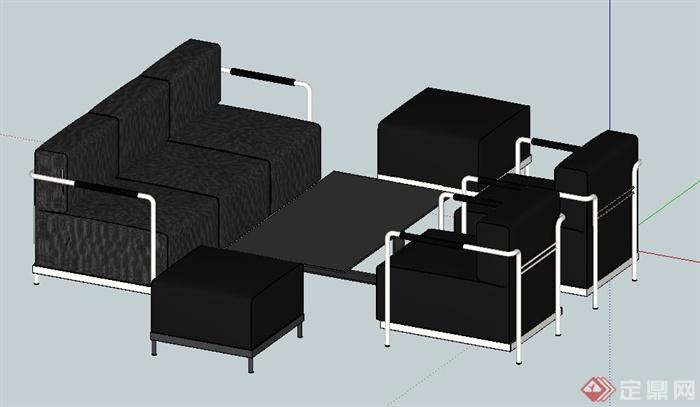简约黑色沙发茶几设计su模型(1)