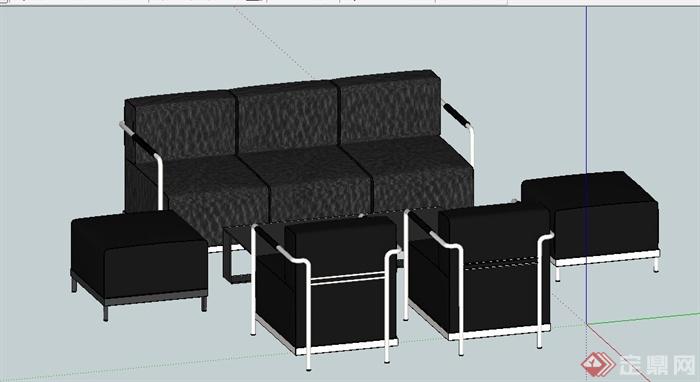 简约黑色沙发茶几设计su模型(2)