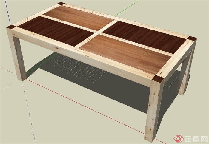 木材拼接餐桌咖啡桌Su模型(1)