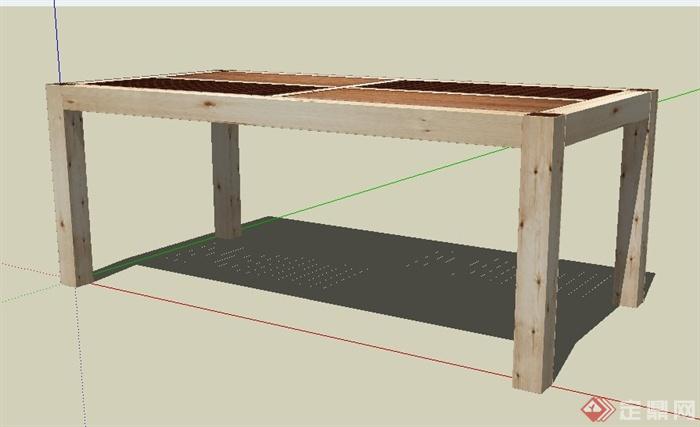 木材拼接餐桌咖啡桌Su模型(2)
