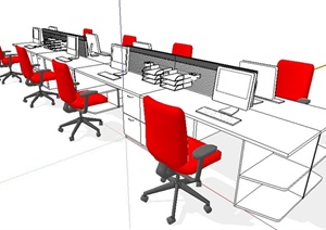 对坐式办公桌椅设计SU(草图大师)模型