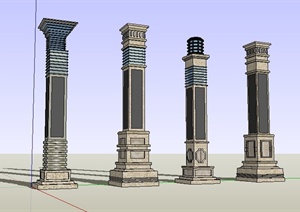 四款新古典景观灯柱设计SU(草图大师)模型