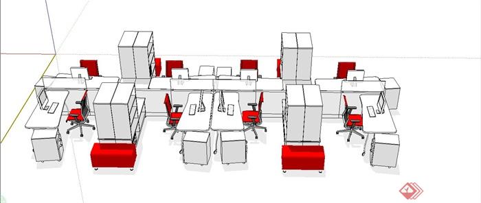 现代风格组合办公桌设计SU模型(2)