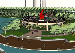 某现代风格滨湖酒店广场景观规划设计SU(草图大师)模型