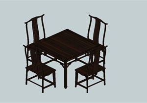 古典中式风格四人餐桌椅设计SU(草图大师)模型