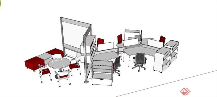 简约办公桌设计SU模型(1)