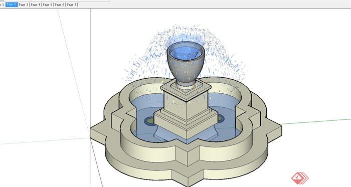 某简约现代风格喷泉水池设计SU模型(2)