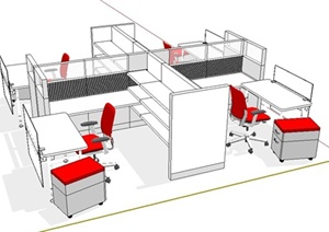 现代简洁办公桌椅设计SU(草图大师)模型