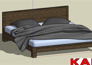 现代简约木质双人床设计SU(草图大师)模型
