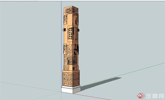 精致现代中式风格景观柱设计SU模型(1)