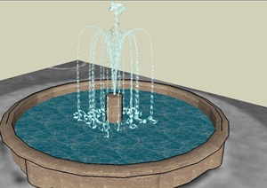欧式简约喷泉水池设计SU(草图大师)模型