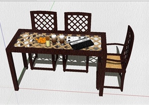某精致现代风格餐桌椅设计SU(草图大师)模型