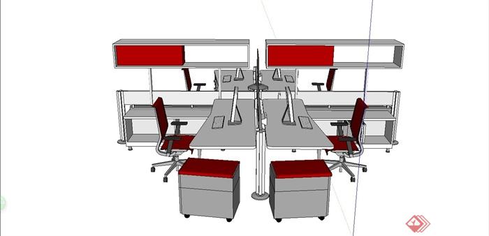 某现代风格办公桌组合设计SU模型(1)