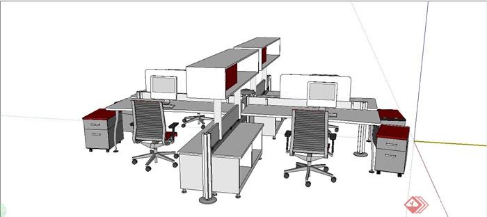 某现代风格办公桌组合设计SU模型(2)