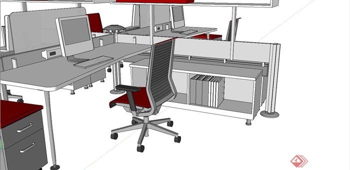 某现代风格办公桌组合设计SU模型(3)