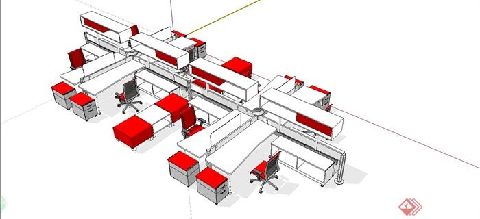 现代精致办公桌组合设计SU模型(1)