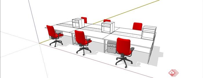 简约办公桌组合设计SU模型(2)