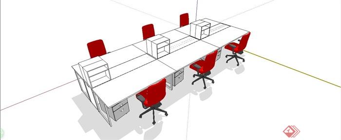 简约办公桌组合设计SU模型(1)