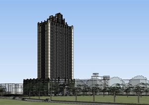 精致新古典风格高层酒店建筑设计SU(草图大师)模型