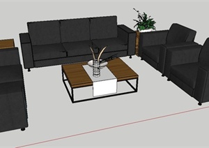 黑色沙发及茶几组合SU(草图大师)模型
