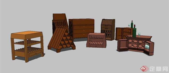 8款木质酒柜设计su模型(1)